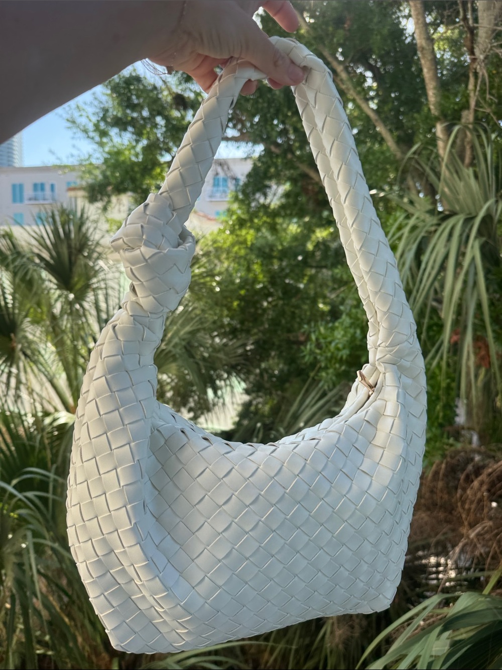White Intrecciato Style Shoulder Bag Large Slouchy Carryall